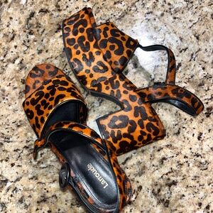 Larroudé Calf Hair Leopard Platform Heels – Size 7.5, New Without Tags